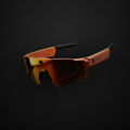 AI sports glasses with camera by ORYN featuring a stylish orange frame and premium shield lens technology.