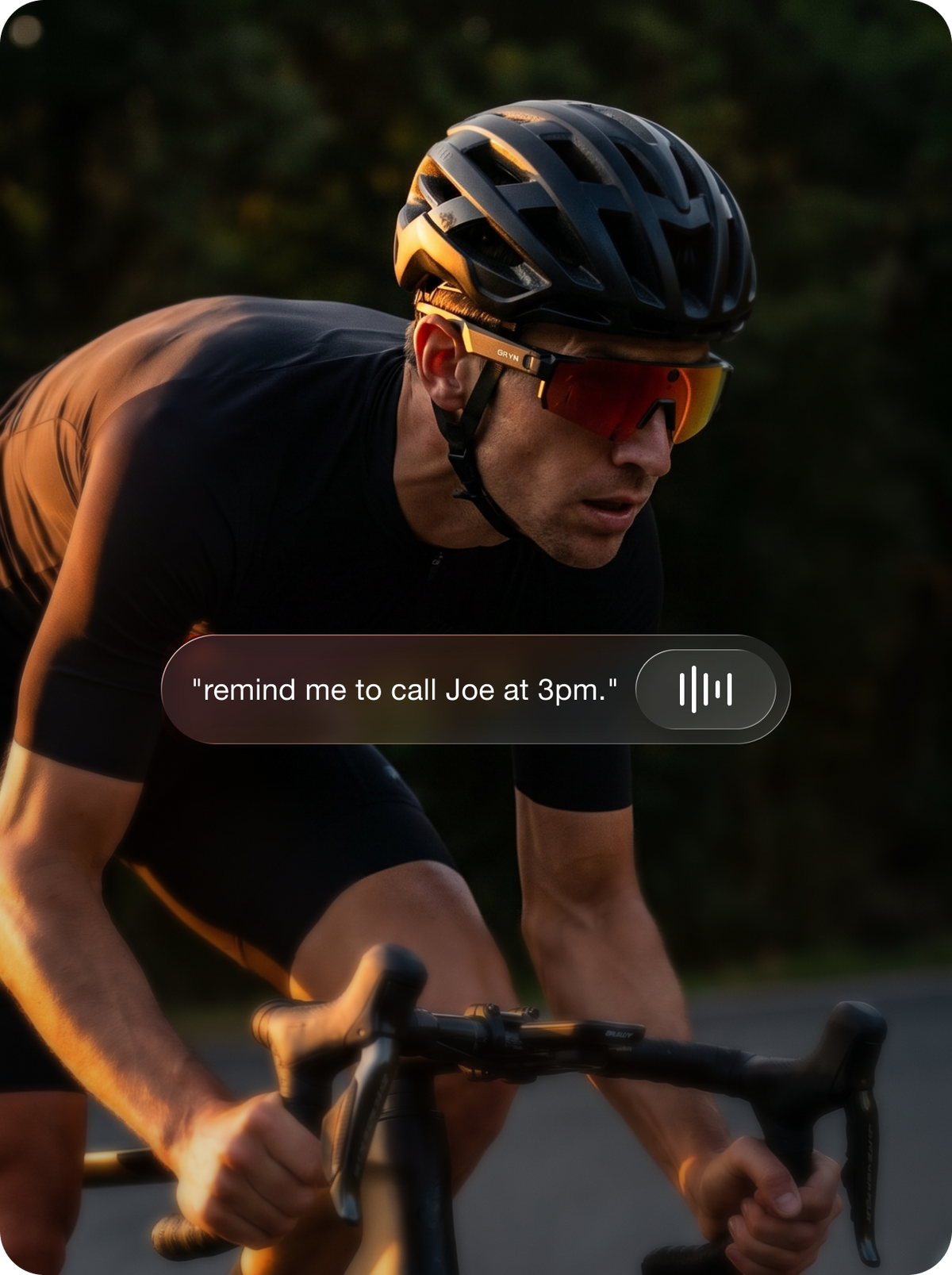 Cyclist in action with a digital notification overlay.