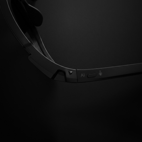 Close-up of AI sports glasses with camera showcasing integrated AI features and sleek design.