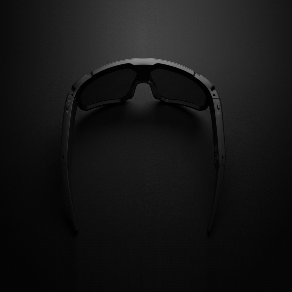 AI sports glasses with camera showcased against a dark background, highlighting their sleek design and advanced technology.